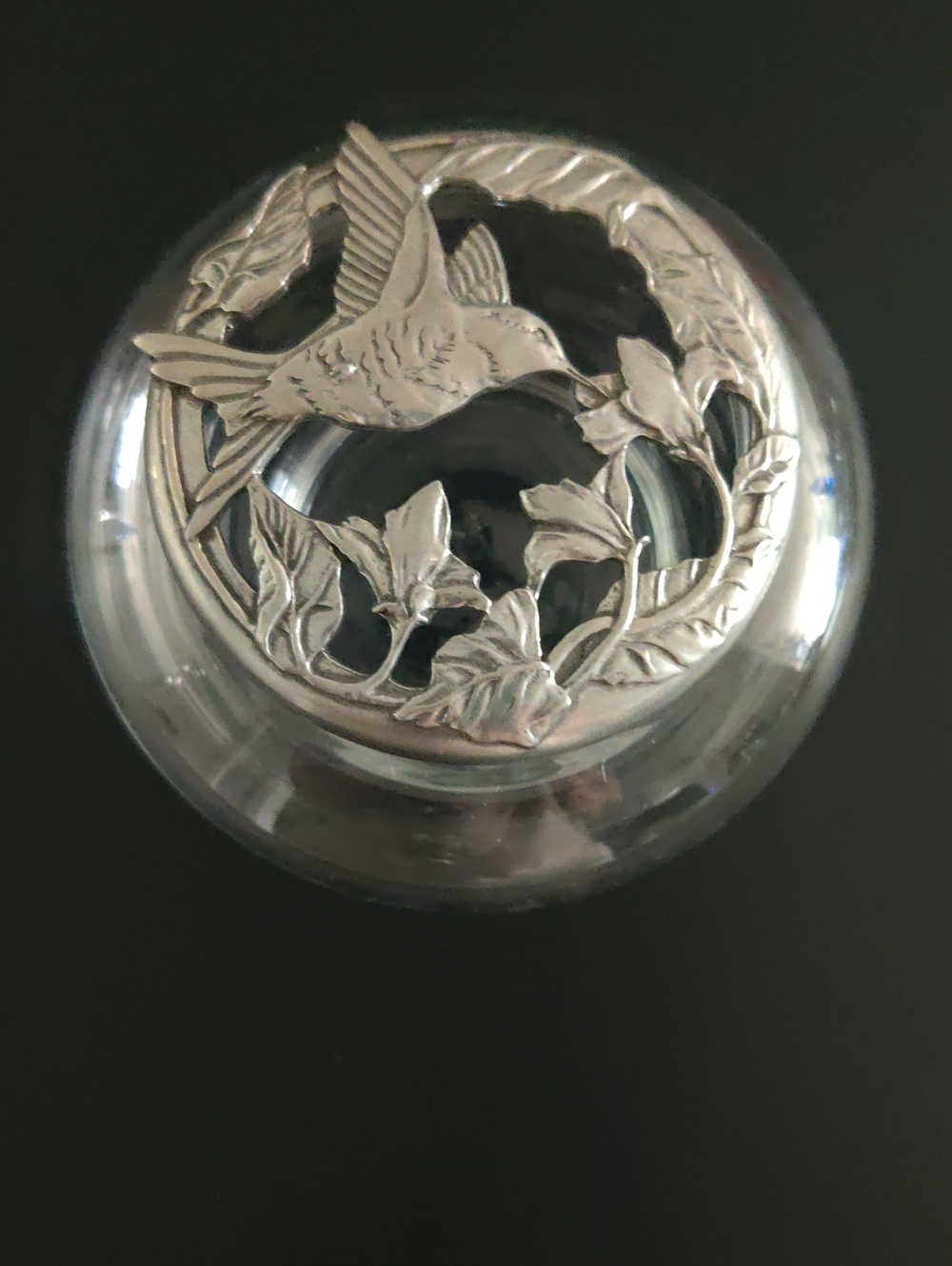 1989 Seagull PEWTER Hummingbirds Lidded Glass Potpourri Trinket Dish Jar...